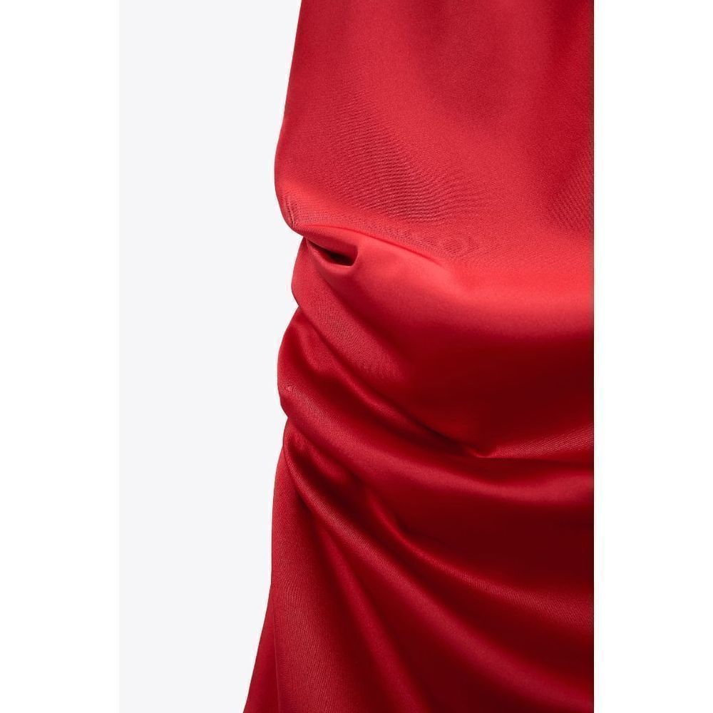 NWT ZARA ASYMMETRIC SATIN EFFECT DRESS RED - Picture 11 of 13